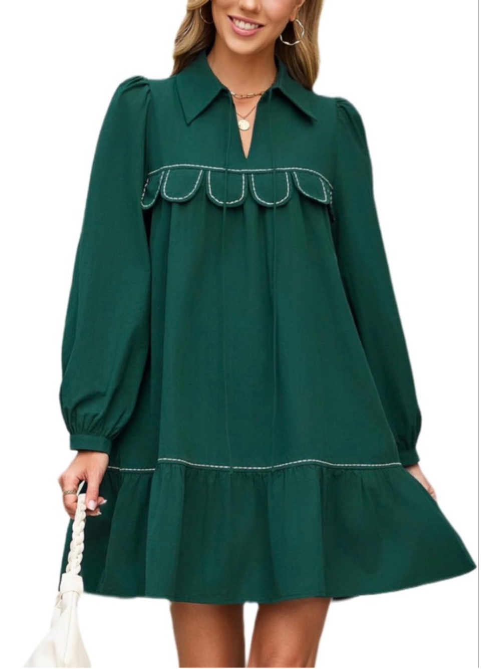 NEW Long Sleeve Loose Fit Collared Casual Dress Ruffle Cotton Mini Dress XL